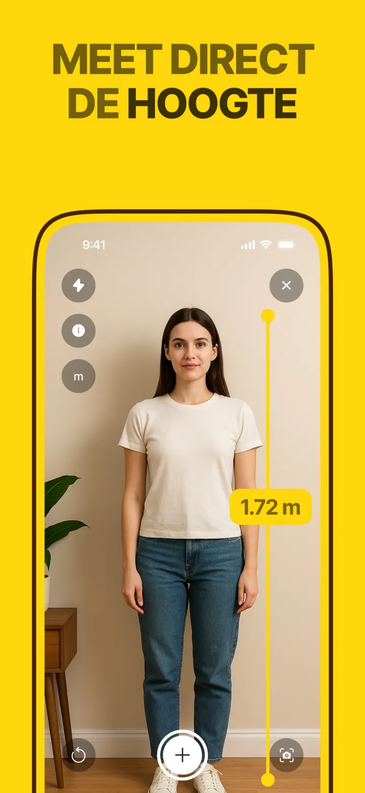 De functie Hoogte meet een vrouw die tegen een muur staat: 1,72 m