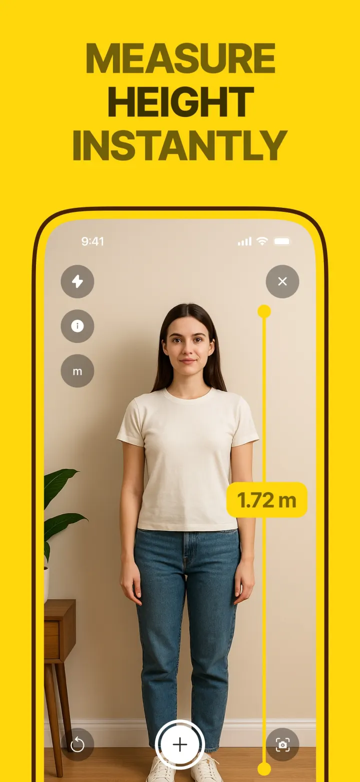 The Height tool measuring a woman standing against a wall at 1.72 m